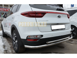 Защита заднего бампера угловая большая двойная d60/42 для Kia Sportage 2018-2021