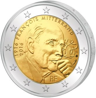 2 евро 100-летие со дня рождения Франсуа Миттерана. Франция, 2016 год