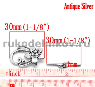 замок тоггл "Цветок ажурный", цвет-античное серебро