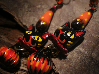 "Тайнохранители Чернолесья", длинные серьги с чёрными котиками в стиле винтажных игрушек