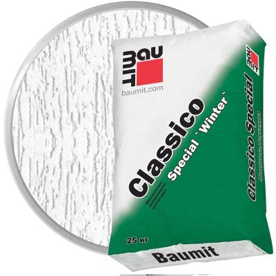 Минеральная декоративная штукатурка BAUMIT Classico Special Winter Белая Короед 3 мм Зимняя 25 кг