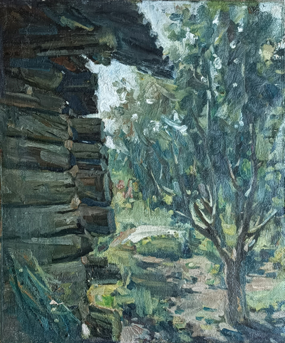 "Амурская протока" картон масло Елькин Г. 1992 год