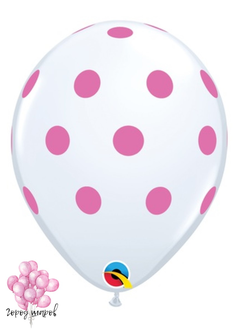 Шелк 11" Горошек розовый на белом