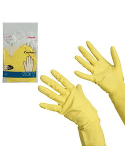Перчатки хозяйственные резиновые VILEDA "Контракт" с х/б напылением, размер M (средний), желтые, 101017