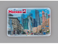 Гибкий сувенирный магнит на холодильник 8х6 см. с фото дневного Москва Сити с Киевского вокзала