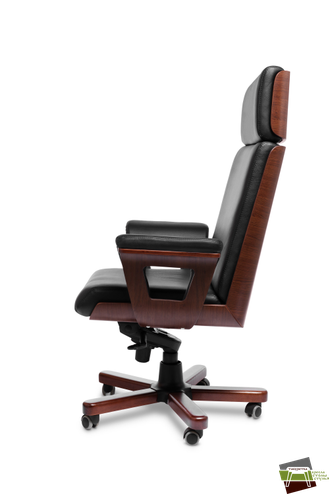 Кресло для руководителя CADIS A кожа черная/т.орех