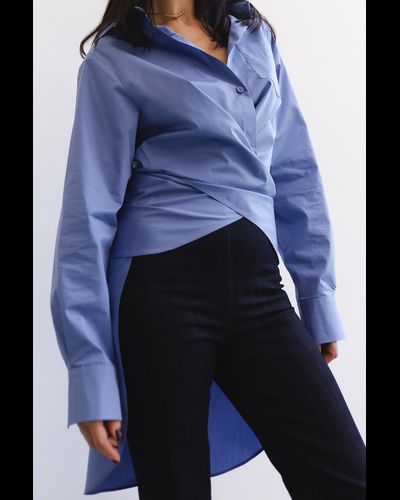 Рубашка из голубого итальянского хлопка с разрезами