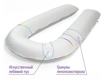 Подушка обнимашка для сна U 340 см с двойным наполнителем искусственный пух/шарики
