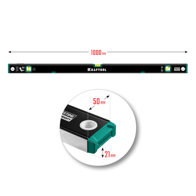Магнитный уровень KRAFTOOL 1000 мм, усиленный профиль, с зеркальным глазком