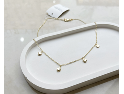 Чокер с подвесками сердечками позолота