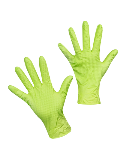 Перчатки нитриловые ОСОБОПРОЧНЫЕ с текстурированной ладонью GOGRIP, ЗЕЛЕНЫЕ