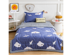 Комплект постельного белья Сатин со стеганым одеялом цвет Дождик 100% хлопок размер 150*210 см(180*220 см) OBK003