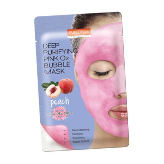 Маска тканевая пузырьковая Purederm Deep Purifying Pink O2 Bubble Mask Peach с экстрактом персика