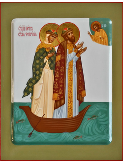 Петр и Феврония Муромские, Святые Чудотворцы. Рукописная икона. 22х28см.