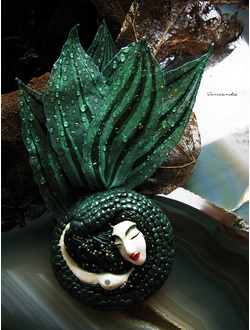 Авторская брошь с русалкой - "Спящая русалочка" из термоглины с микробисером и шёлком