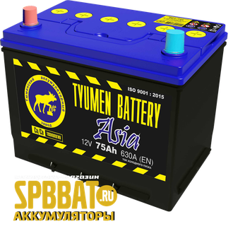 Аккумулятор Тюмень Азия 75Ач ток 630А (TYUMEN BATTERY Asia) 6СТ-75L (Ca/Ca) П/П (266х173х220) прямая полярность + -