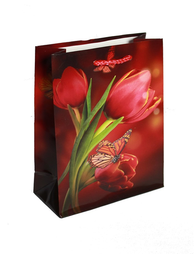 Пакетик подарочный Цветы 14х20х7см (микс)