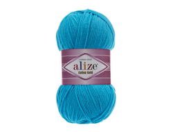 Пряжа Cotton Gold Alize (Ализе Коттон голд) Состав: 55% хлопок и 45% акрил Вес: 100 гр Метраж: 330 м. цвет Бирюза 16