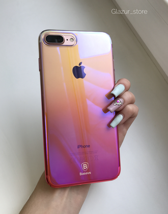 Брендовый чехол хамелион перламутрово - розовый градиент для iPhone 8Plus / 7 Plus BASEUS
