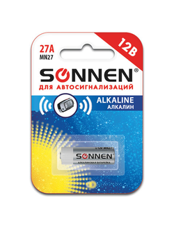 Батарейка SONNEN Alkaline, 27А (MN27), алкалиновая, для сигнализаций, 1 шт., в блистере, 451976