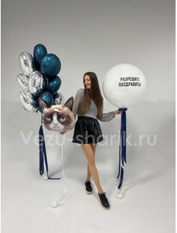 Композиция из шаров "грустный кот"