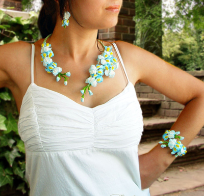 Комплект украшений с голубыми ирисами "Море грез"