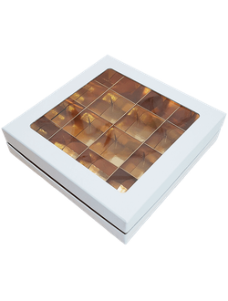 Коробка для 16 конфет ПРЕМИУМ с/о (белая/золото), 180*180*45мм