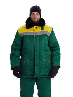 Костюм зимний "ВЬЮГА" куртка/полукомб. цвет: т..зелёный/жёлтый