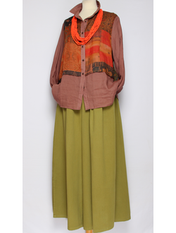 Рубашка Бохо "КРАПИВА КОМБИНИРОВАННАЯ" чайная роза р.44-52