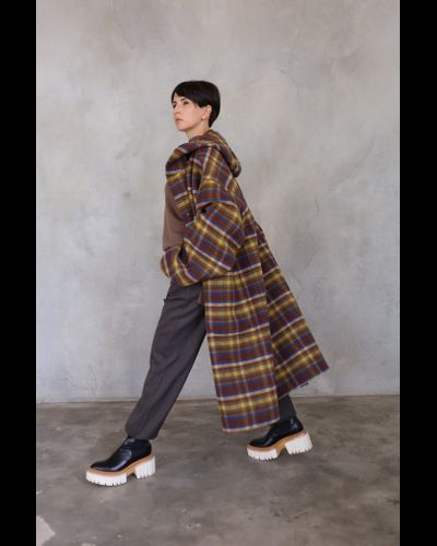 Брюки с манжетами из  костюмной шерсти small (160-165 см)  (клетка/коричневый)