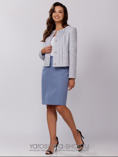 Модель: 4069. Костюм женский жакет и юбка в голубых тонах.