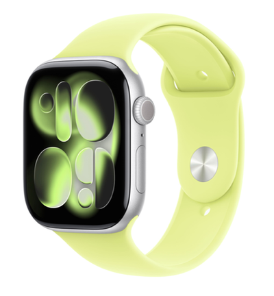 Apple Watch Series 11 (GPS) 42mm Silver Aluminum Case with Neon Yellow Sport Band (Серебристый)