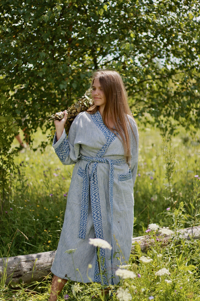 Халат для бани из льна ручного ткачества "Уют"