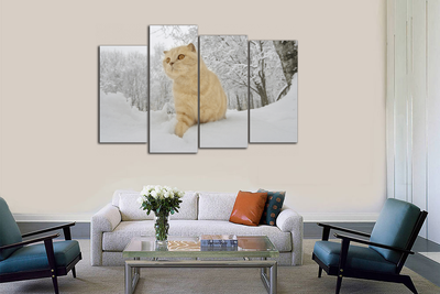 Модульная картина "Рыжий кот в снегу"