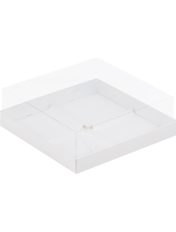 Коробка под муссовые пирожные на 4 шт., С ПЛАСТИКОВОЙ КРЫШКОЙ, 170х170х60 мм, БЕЛАЯ