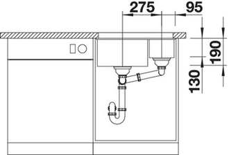 Мойка Blanco Subline 340/160-U чаша слева с отв.арм. InFino, 525985