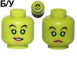 ! Б/У - Minifigure, Head Dual Sided Alien Female with Bright Green Eyes, Nougat Lips, Smile / Frown Pattern SW Hera Syndulla - Blocked Open Stud, Lime (3626bpb1138 / 6083414) - Б/У
