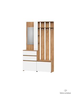 Некст Вешалка с зеркалом Дуб Золотой / Белая шагрень