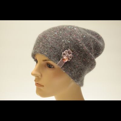 Серая с фуксией меланжевая шапка с украшением Vizio Италия 6926 CL