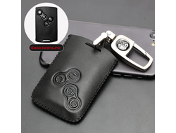 Кожаный чехол для ключа рено каптур 2016-2019 (Classic чёрная нить)
