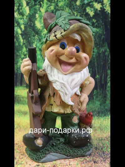 Гном охотник с ружьем  42*23см    1,6 кг   полистоун пр-во Россия 2968/091049-1*