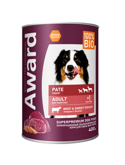 AWARD (Эворд) влажный корм (консерва) паштет для собак, Говядина, Батат 400 г