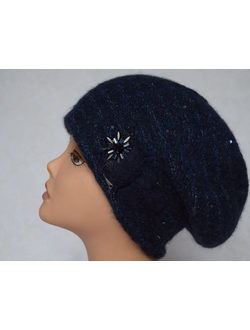 Женский вязаный берет с кристаллами Сваровски и пайетками Vizio Италия 6507 синий фото