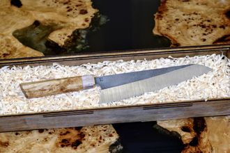 Нож ручной работы Gyuto Y82 / сталь D2 / карельская береза / натуральный цвет