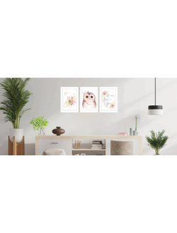 Набор постеров в раме из 2 штук (пластик) "Сова в Цветах"