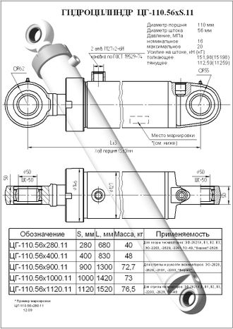 Гидроцилиндр опоры ЦГ-110.56х280.11