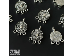 Коннектор на три нити "Цветок мандала" 14,5*21,5 мм, цвет античное серебро, цена за штуку