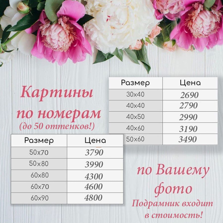 сколько стоит картина по номерам по фото