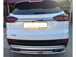 Защита заднего бампера угловая большая двойная Папа Тюнинг d60/42 для BELGEE X70 2024-