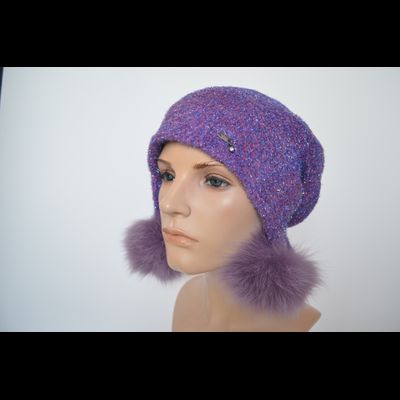 Шапка Vizio 1627 PP 66 ушанка фуксия с помпонами